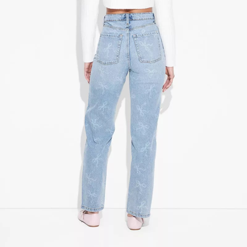 Women's High-Rise Straight Bow Jeans