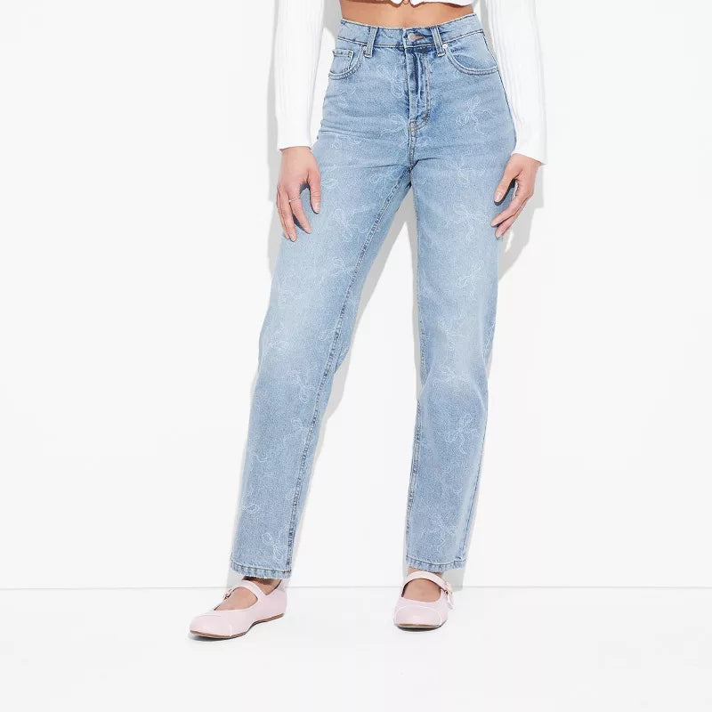 Women's High-Rise Straight Bow Jeans